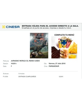 Jurassic World El Reino Caido: Mi Entrada del Décimo visionado en Cines + Figuras del Indoraptor, Rexy, Blue, Baby Blue, Triceratops y la cabra de Prime1 Studio de Jurassic World El Reino Caido y Jurassic Park