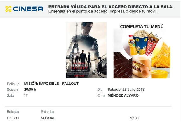 Misión Imposible Fallout: Mi Crítica y mi Entrada [Sin Spoilers]. Nota: 8.5/10. Mas Misión Imposible que nunca