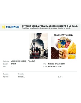Misión Imposible Fallout: Mi Crítica y mi Entrada [Sin Spoilers]. Nota: 8.5/10. Mas Misión Imposible que nunca