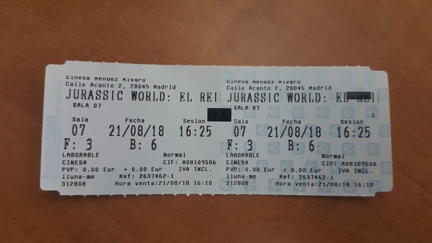 Jurassic World El Reino Caido: Mi Entrada del Decimoséptimo visionado en cines + Noticia Indorraptor