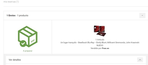 Duda Fnac: ¿Los que habéis reservado Un Lugar Tranquilo allí os sale ya enviada o a preparar?