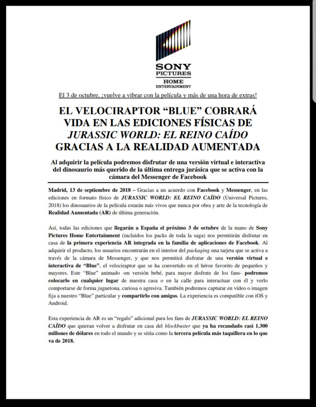 El Velociraptor "Blue" cobrará vida en las ediciones físicas de Jurassic World El Reino Caido 