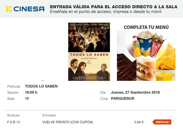 Todos lo Saben: Mi Crítica y mi Entrada. [Sin Spoilers]. Nota 8/10. Buen suspense