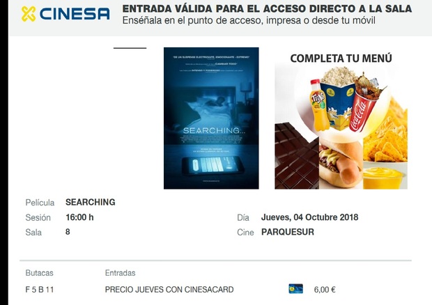 Searching: Mi Crítica y mi Entrada. [Sin Spoilers]. Nota 8.5/10. Magnifico thriller tecnológico