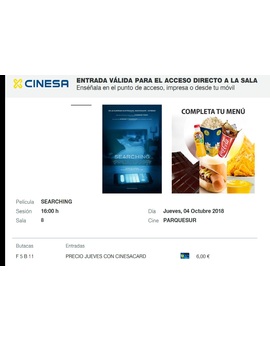Searching: Mi Crítica y mi Entrada. [Sin Spoilers]. Nota 8.5/10. Magnifico thriller tecnológico