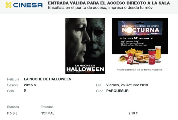 La Noche de Halloween: Mi Crítica y mi Entrada. Nota: 8/10.  Michael Myers is Back