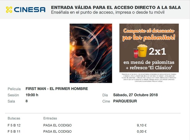 First Man El Primer Hombre: Mi Crítica y mi Entrada. Nota 7.5/10. Buena pero larga