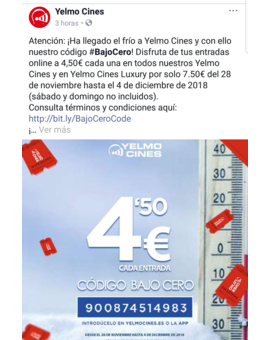 Codigo descuento Yelmo Cines. Entradas a 4.50 euros