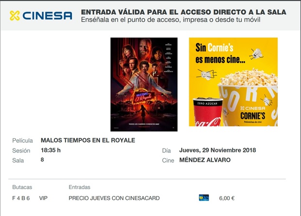 Malos Tiempos en el Royale: Mi Crítica y mi Entrada. Nota 9.5/10. Cautivadora e hipnótica.