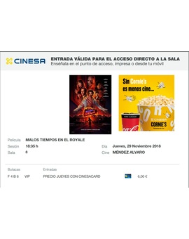Malos Tiempos en el Royale: Mi Crítica y mi Entrada. Nota 9.5/10. Cautivadora e hipnótica.