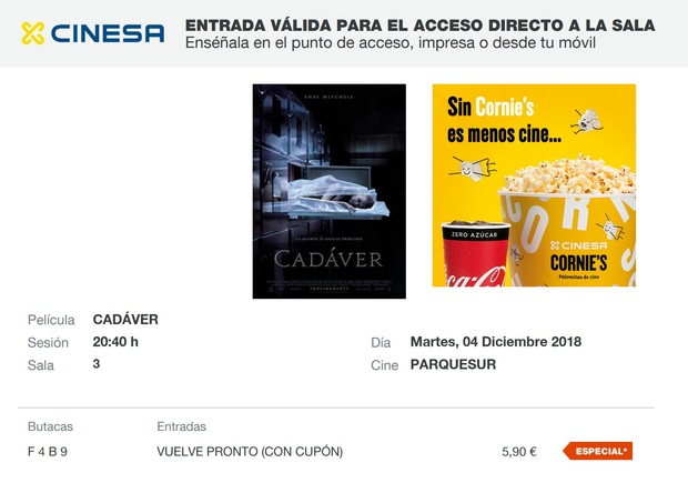 Cadáver: MI Crítica y mi Entrada [Sin Spoilers]. Nota 6.5/10. Buena ambientación.