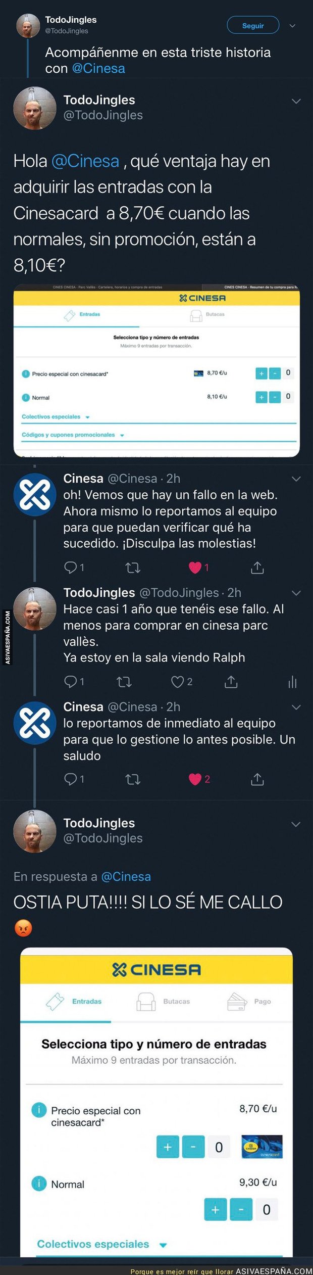 Se queja por Twitter del precio de las entradas en promoción de Cinesa y ocurre lo impensable