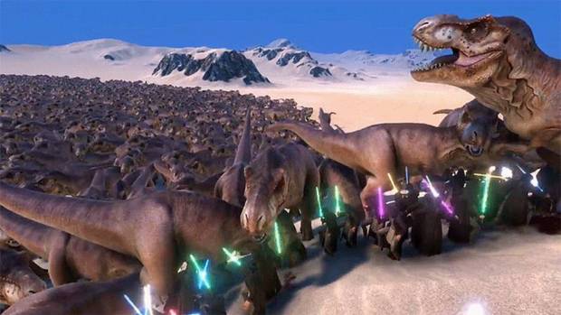 Esta batalla entre jedis y T-Rex es la lucha definitiva