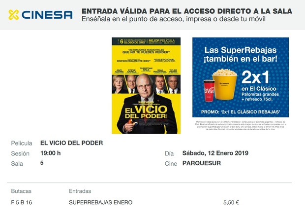 El Vicio del Poder: Mi Crítica y mi Entrada. [Sin Spoilers]. Nota 10/10. Imprescindible