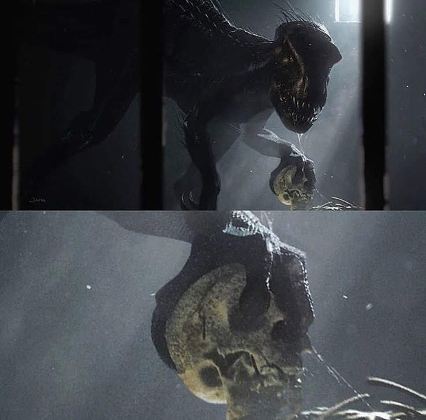 Escena eliminada del montaje final de Jurassic World El Reino Caido del Indorraptor comiendo humano