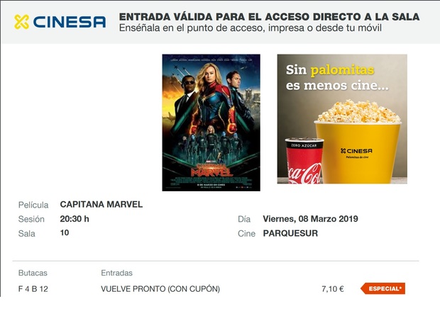 Capitana Marvel: Mi Crítica y mi Entrada. [Sin Spoilers]. Nota: 3.5/10. ¡Viva Wonder Woman!