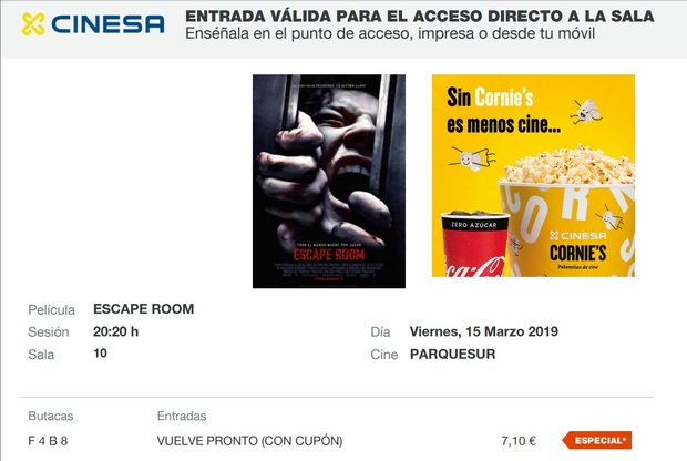 Escape Room: Mi Crítica y mi Entrada. [Sin Spoilers]. Nota 3.5/10. Saw + Cube, pero light