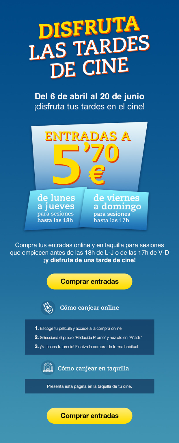 Cinesa: Oferta hasta el 20 de Junio. Tardes de Cine.