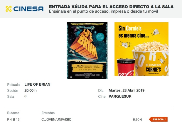La Vida de Brian: MI Crítica y mi Entrada. [Sin Spoilers]. Nota 10/10. Una oportunidad única
