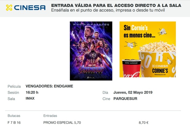 Vengadores Endgame: Mi Crítica y mi Entrada [CON SPOILERS]. Nota 8/10. Satisfactorio cierre.