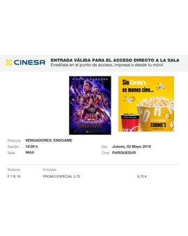 Vengadores Endgame: Mi Crítica y mi Entrada [CON SPOILERS]. Nota 8/10. Satisfactorio cierre.
