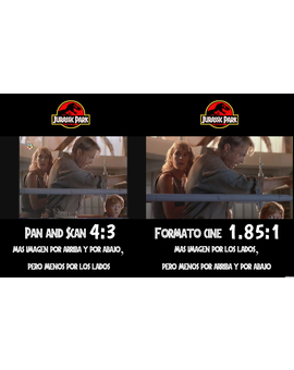 Jurassic Park - Vídeo comparativo Pan and Scan 4:3 (VHS) vs Formato cine 1.85:1 (DVD, Blu Ray, 4K)