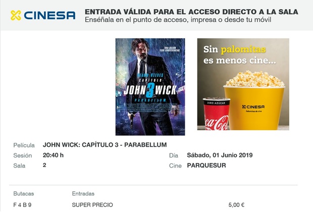 John Wick 3: Mi entrada. ¿Que os ha parecido y que nota le dais a esta película?