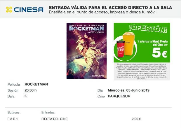  Rocketman: Mi entrada. ¿Que os ha parecido y que nota le dais a esta película?