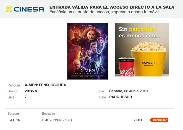 X Men Fénix Oscura:  Mi entrada. ¿Que os ha parecido y que nota le dais a esta película?