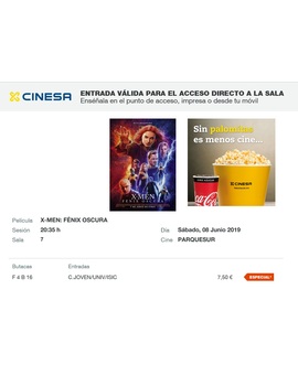 X Men Fénix Oscura:  Mi entrada. ¿Que os ha parecido y que nota le dais a esta película?