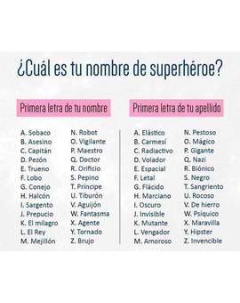 ¿Cual es tu nombre de super héroe?. 