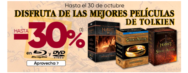 -30% en películas de la Tierra Media en Fnac hasta el 30 Octubre