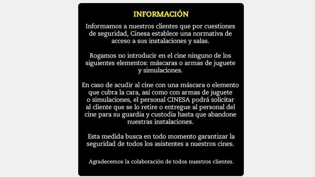 Si quieres ver "Joker" tendrás que hacerlo sin máscaras ni pistolas de juguete. Al menos en Cinesa