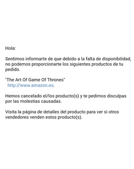 The Art of Game of Thrones: Finalmente Amazon cancela la mayoría de las reservas.