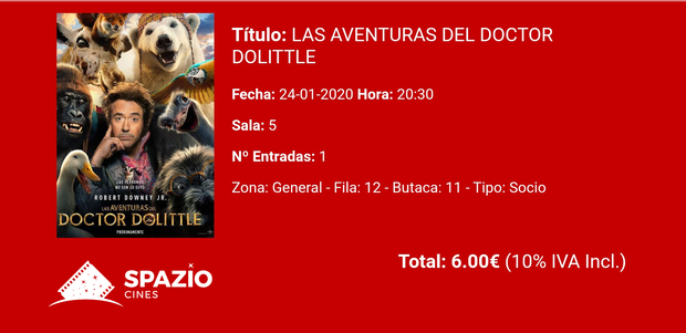 Las Aventuras del Doctor Dolittle: Mi Crítica y mi Entrada [Sin Spoilers]. Nota 6.5/10. 