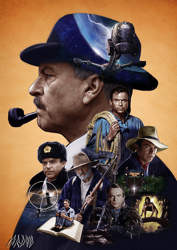 Ilustración de Sam Neill realizada por David Ribet