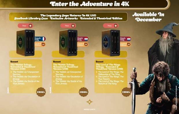 El Señor de los Anillos y El Hobbit. Detalle de los contenidos en 4K UHD