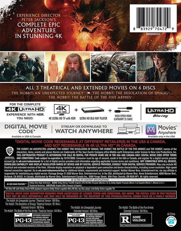 El Hobbit. Contraportada 4K UHD