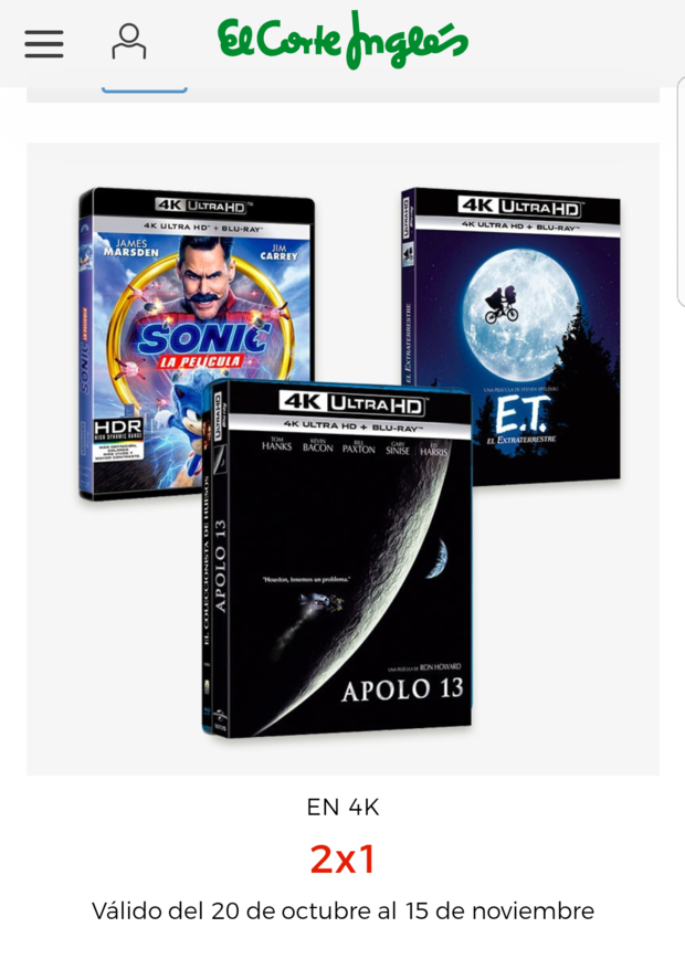 2X1 en 4K UHD en El Corte inglés. Del 20 Septiembre al 15 Noviembre.