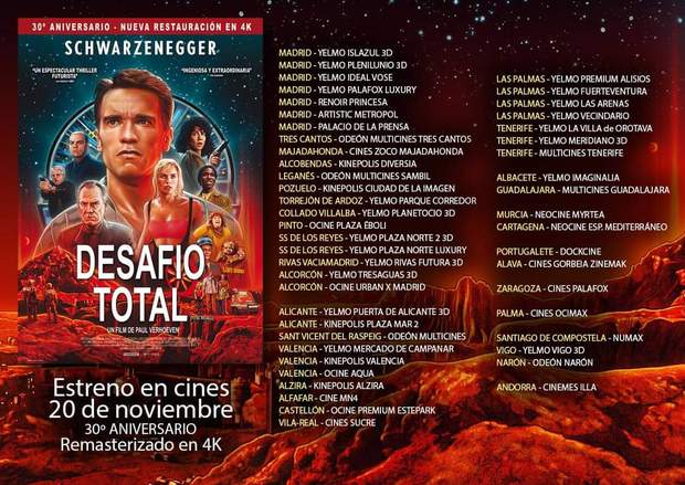 Desafío Total 4K. Listado de cines