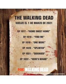 La Tenporada 10 de The Walking Dead regresa el 1 de Marzo de 2021 con 6 capítulos extras más.