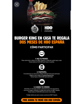 Dos meses gratis de HBO con los menús del Burger King.