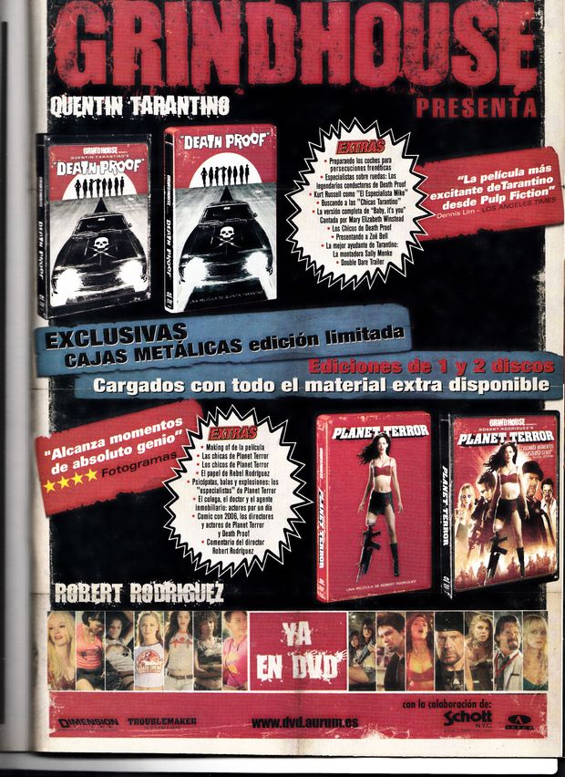 Grinhouse en DVD : Recordando grandes ediciones coleccionistas (Folleto de su puesta a la venta)