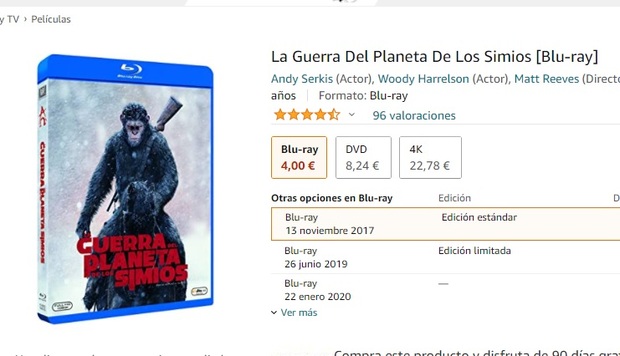 Ofertaza: La Guerra del Planeta de los Simios a 4 euros en Amazon. 