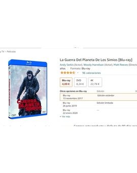 Ofertaza: La Guerra del Planeta de los Simios a 4 euros en Amazon. 