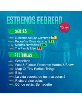 Prime Video. Estrenos destacados Febrero 2021.