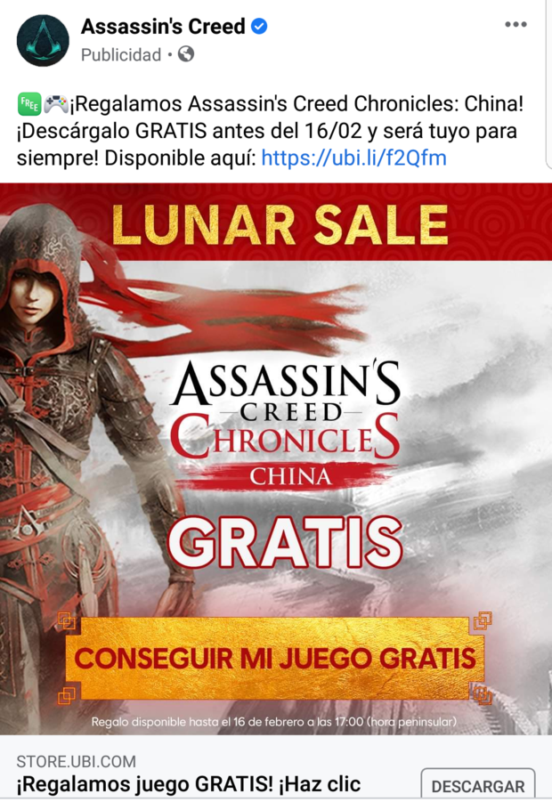 Off topic: Assassin's Creed Chronicles China gratis en Ubisoft Store
