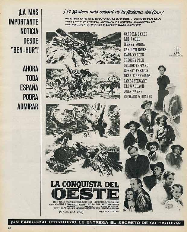  Anuncio en la prensa española del estreno de  "La conquista del Oeste" . Periodico del año 1964