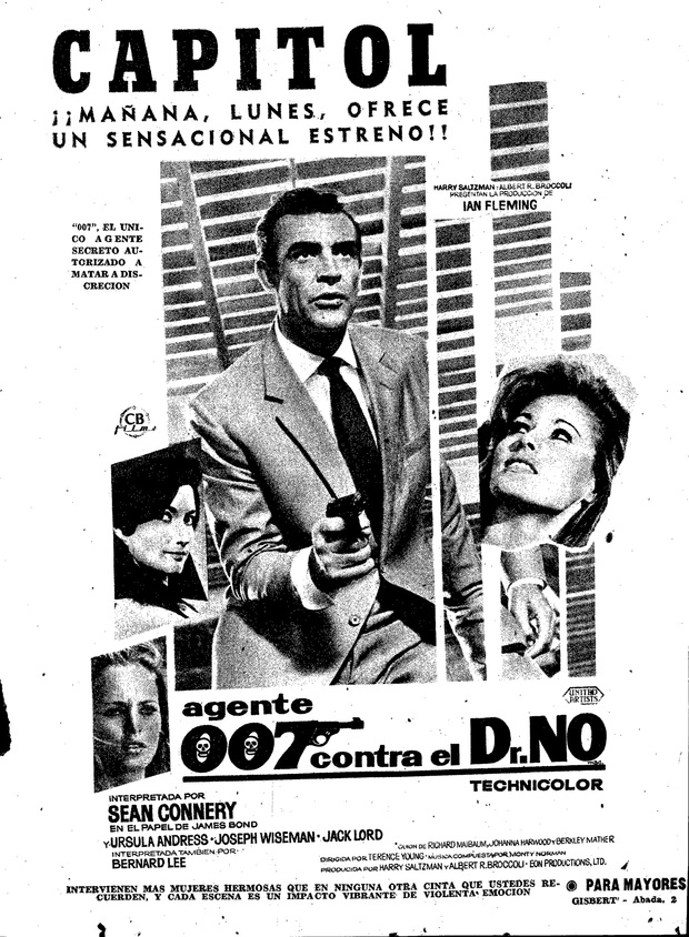 Anuncio en la prensa española del estreno de "Agente 007 contra el Dr. No". Periodico del año 1963