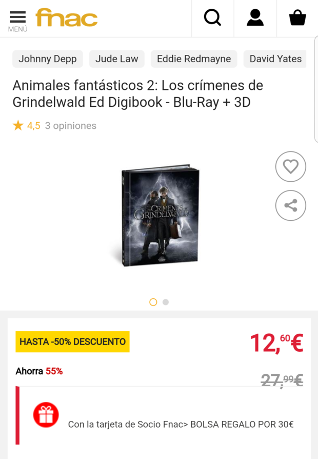 Oferta: Animales fantásticos 2: Los crímenes de Grindelwald  Digibook - BR + 3D a 12.60€ en Fnac
